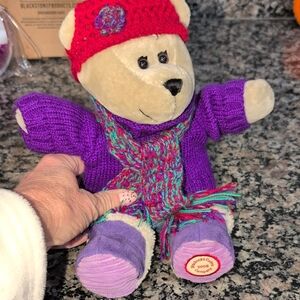 Starbucks 2006 Teddy Bear in Purple Sweater and Red Hat